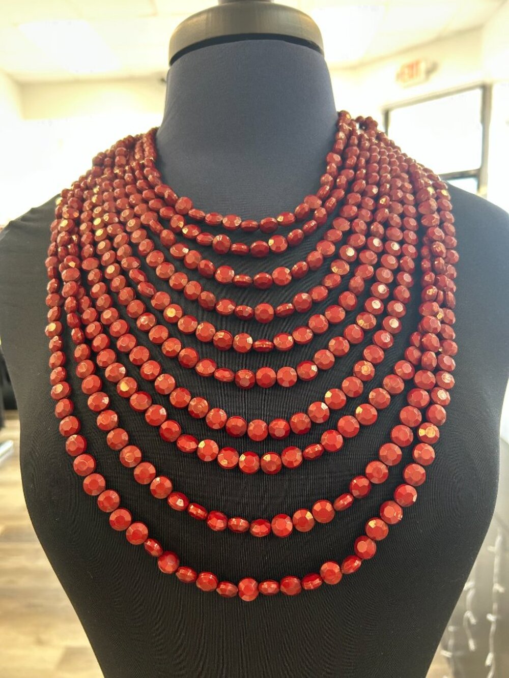 Red Beaded Necklace & Earring Set